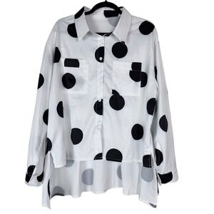 Women Polka Dot Button Down Shirt Long Sleeve Oversized White Black Plus Size 3X